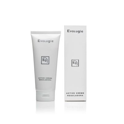 Crema reguladora Evolugie en envase y caja blancas en spa Aloha.